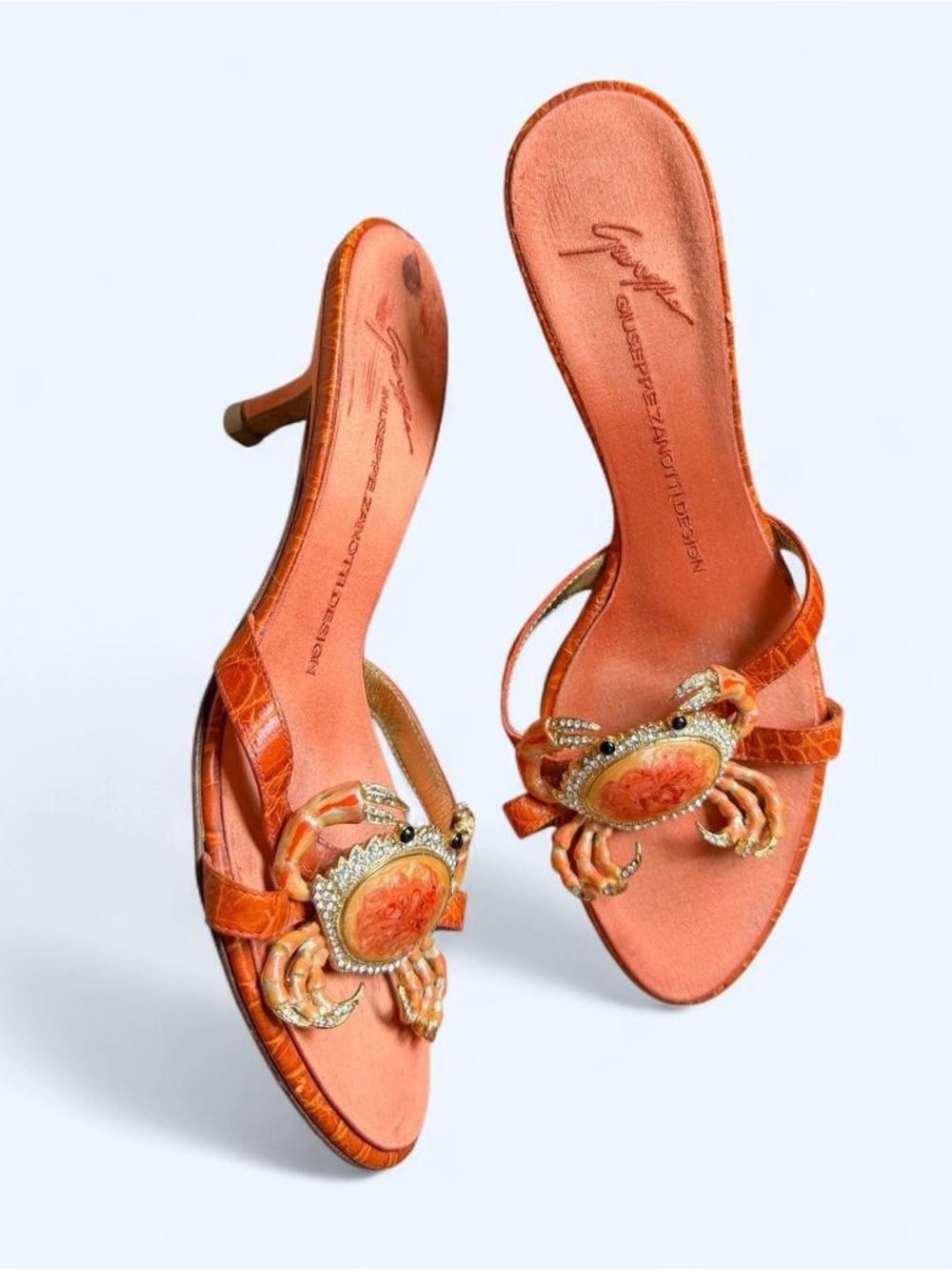 Giuseppe Zanotti Embellished Crab Cancer Kitten Heel Sandals Vintage Archival 38